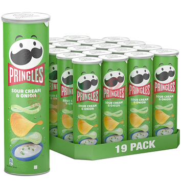 Упаковка чипсів Pringles Sour Cream&Onion Сметана-цибуля 165г. 19шт ch0003 фото